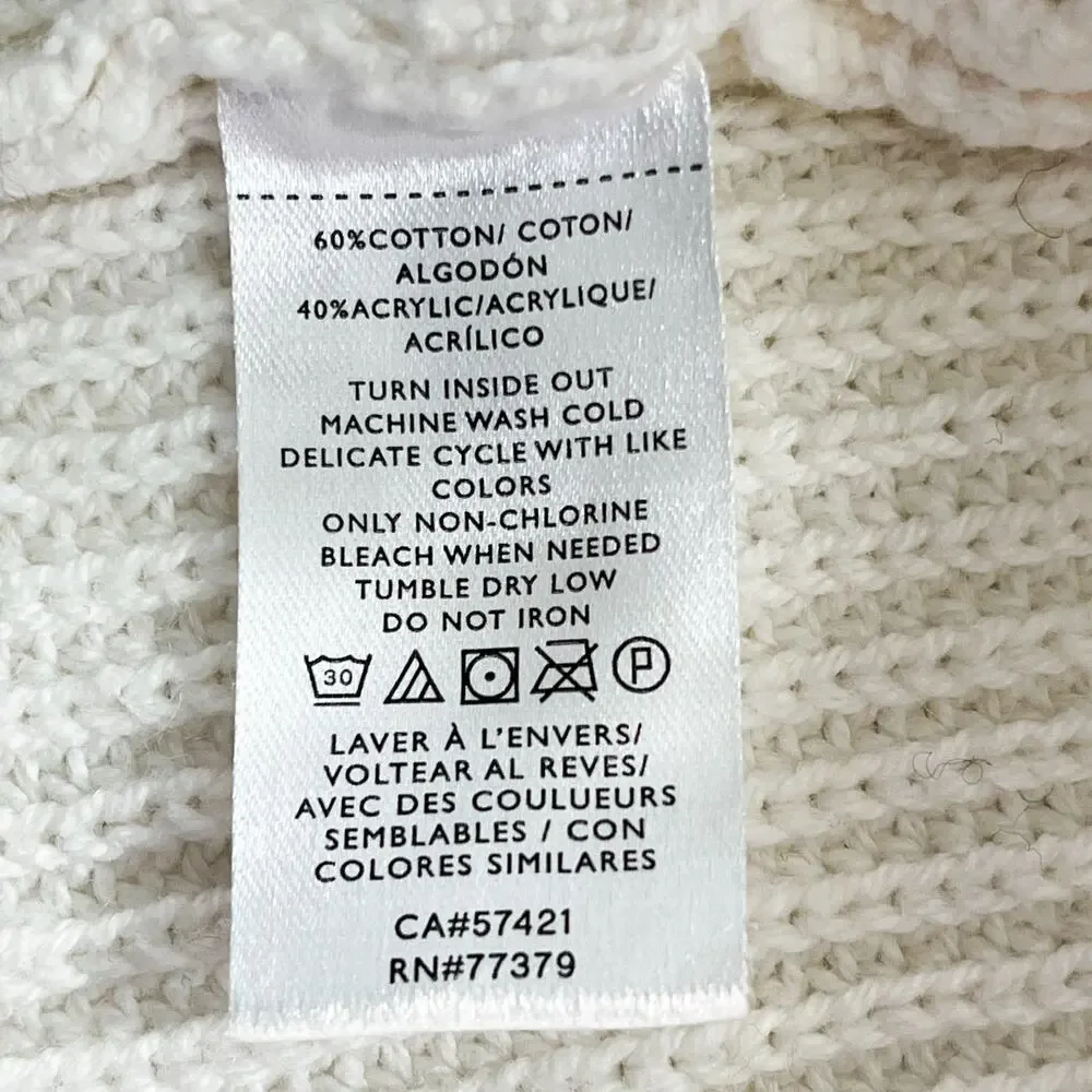 Ann Taylor Cotton‎ Blend White Pearled Sleeves Boat Neck Sz M Pullover Sweater